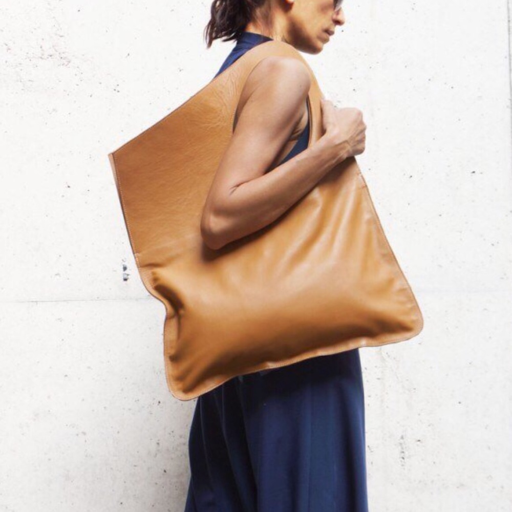 New Genuine Leather Asymmetrical Amber Tote Bag